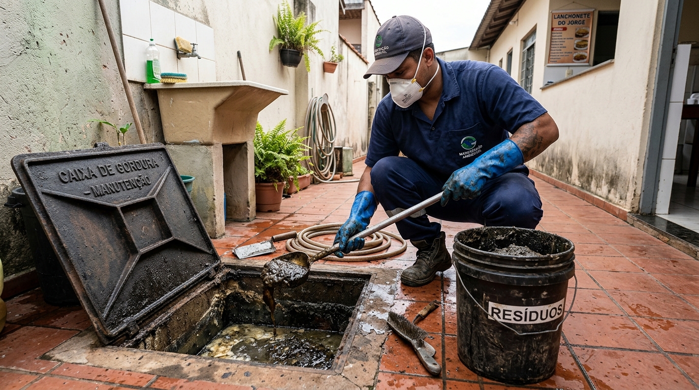 Remoção de resíduos da caixa de gordura em Tatuapé‑SP